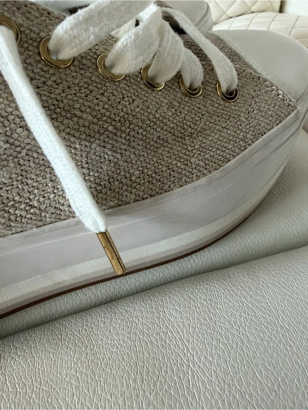 Michael Kors Cream-Tan Platform Sneakers with Snakeskin Accent